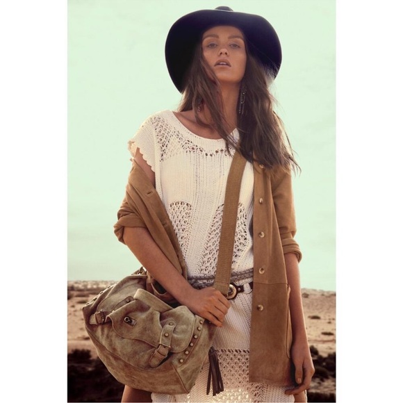 Free People Purse Bag Mojave Messenger Crossbody Leather Suede Tan Beige Boho - Picture 4 of 16